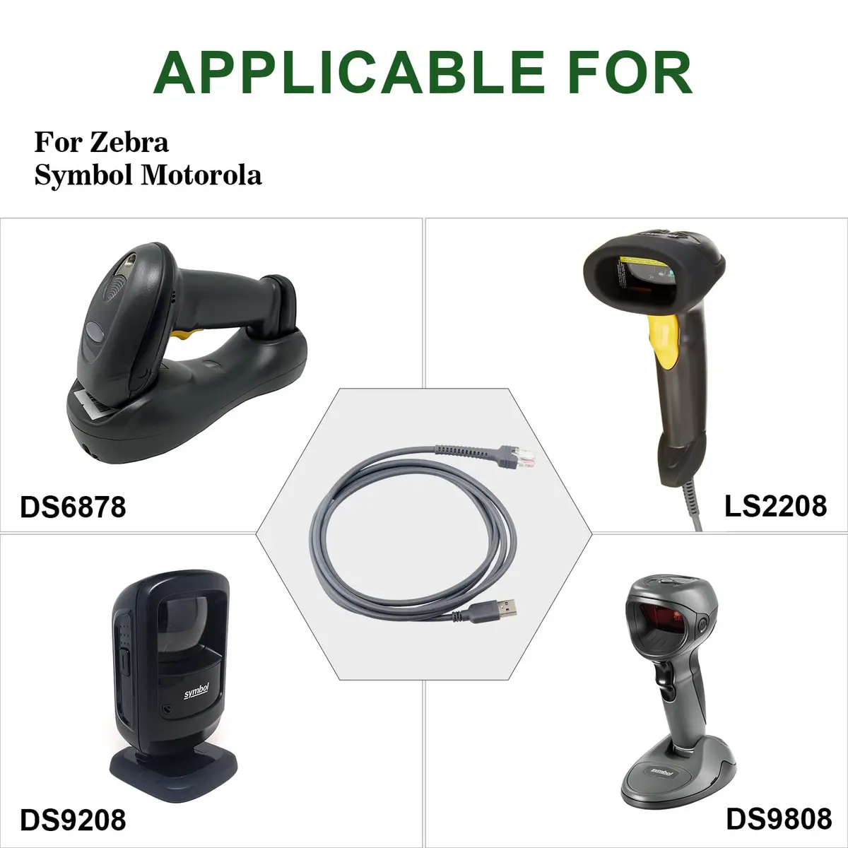 Sumicor USB Barcode Scanner Cable for Zebra & Motorola LS2208 LS3008 LS9208 (2m/6.56ft) Pack of 2 - view 4