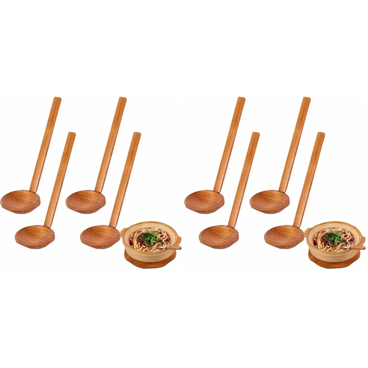 Auswalar Japanese Soup Spoons 22 cm (8.66 in) | Set of 8 Wooden Ramen Spoons for Hot Pot & Porridge - main product image