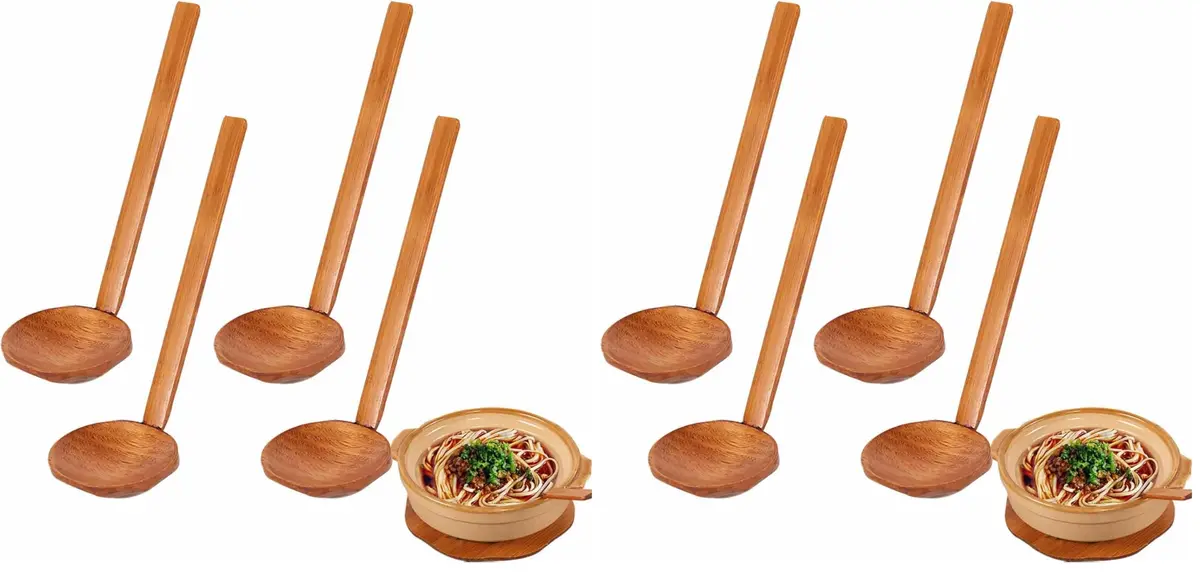 Auswalar Japanese Soup Spoons 22 cm (8.66 in) | Set of 8 Wooden Ramen Spoons for Hot Pot & Porridge - main product image
