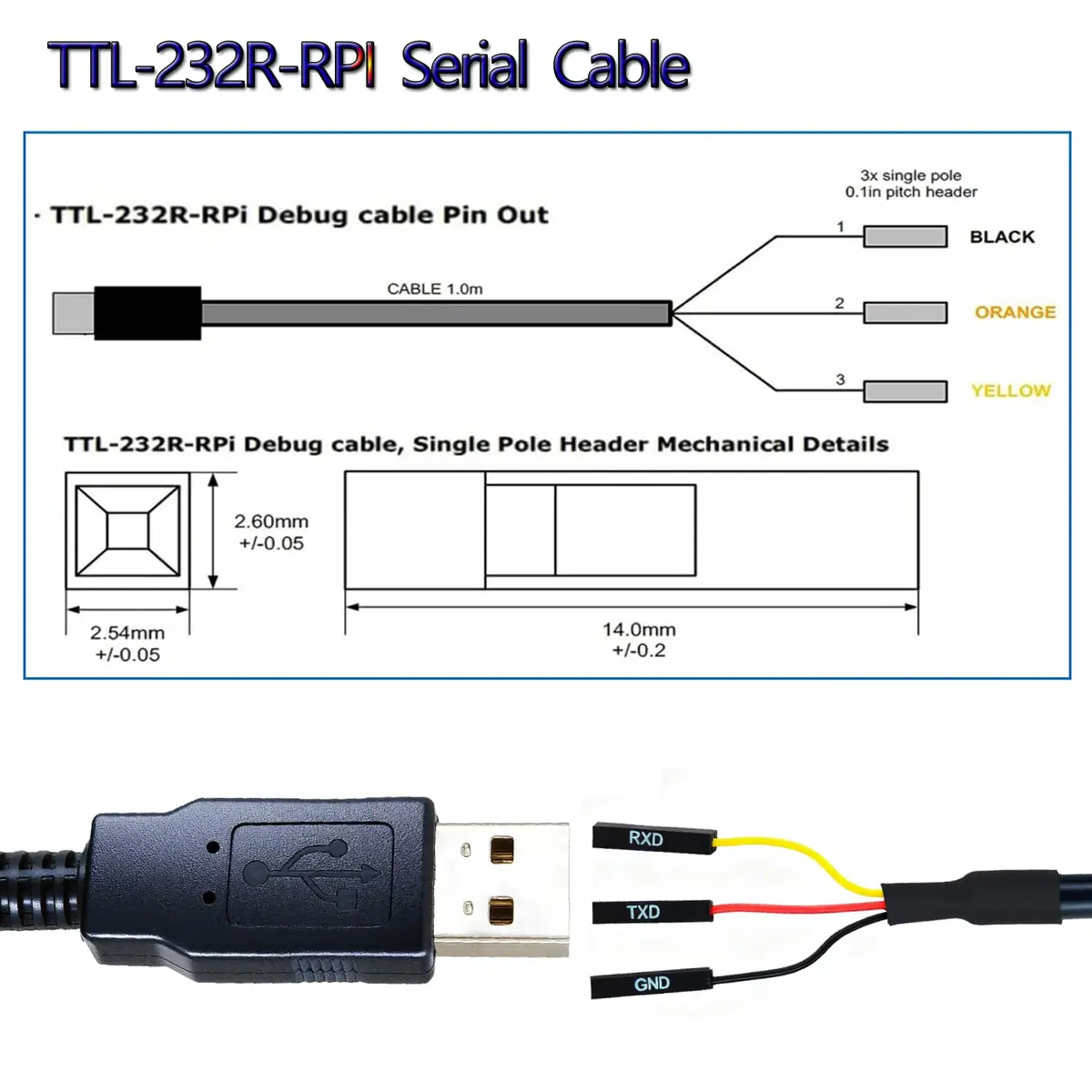 NITOMTYU 6 Feet USB to TTL-232R-RPI 3.3V Adapter Cable | FT232 USB to TTL Serial UART, 2 Pack - view 5