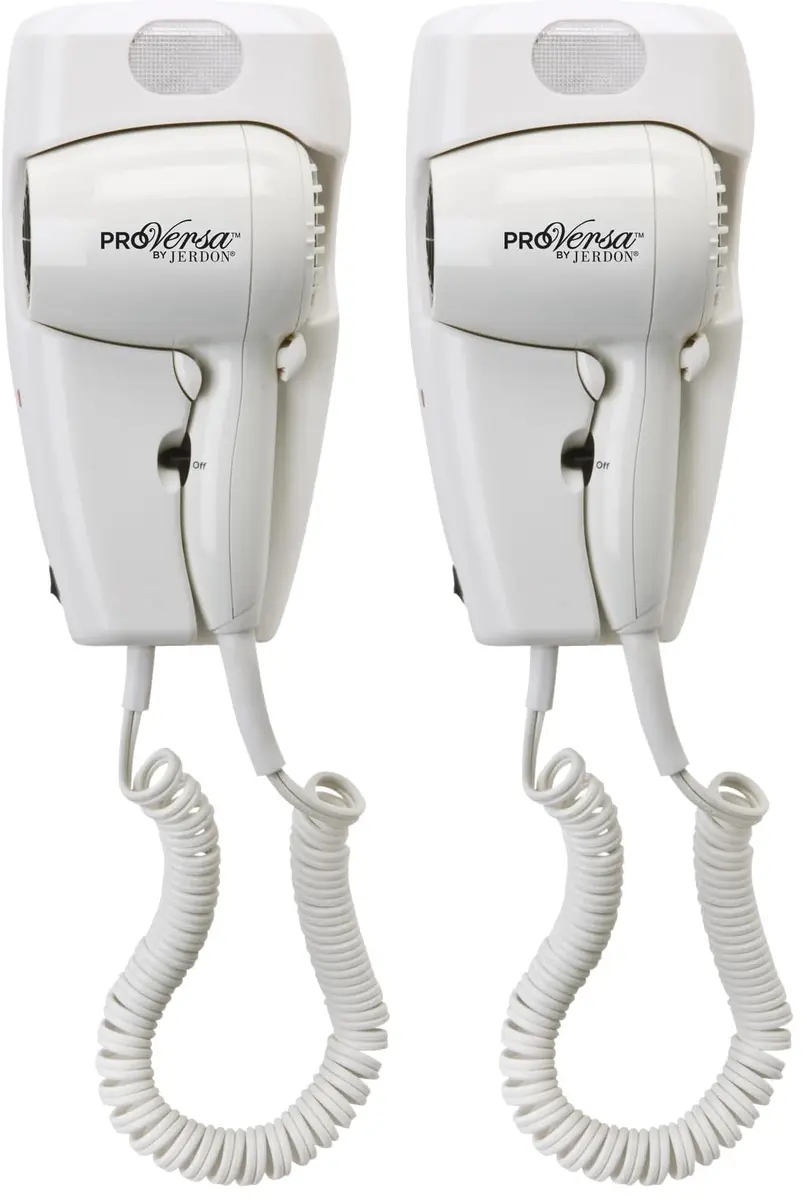 JERDON Wall-Mount Hair Dryer – White - Direct Wire Only - Hotel Style Wall Mounted Hair Dryer – Model JWM8CD (Pack of 2) | 1600W, Wall Mount, Hotel Style - main product image