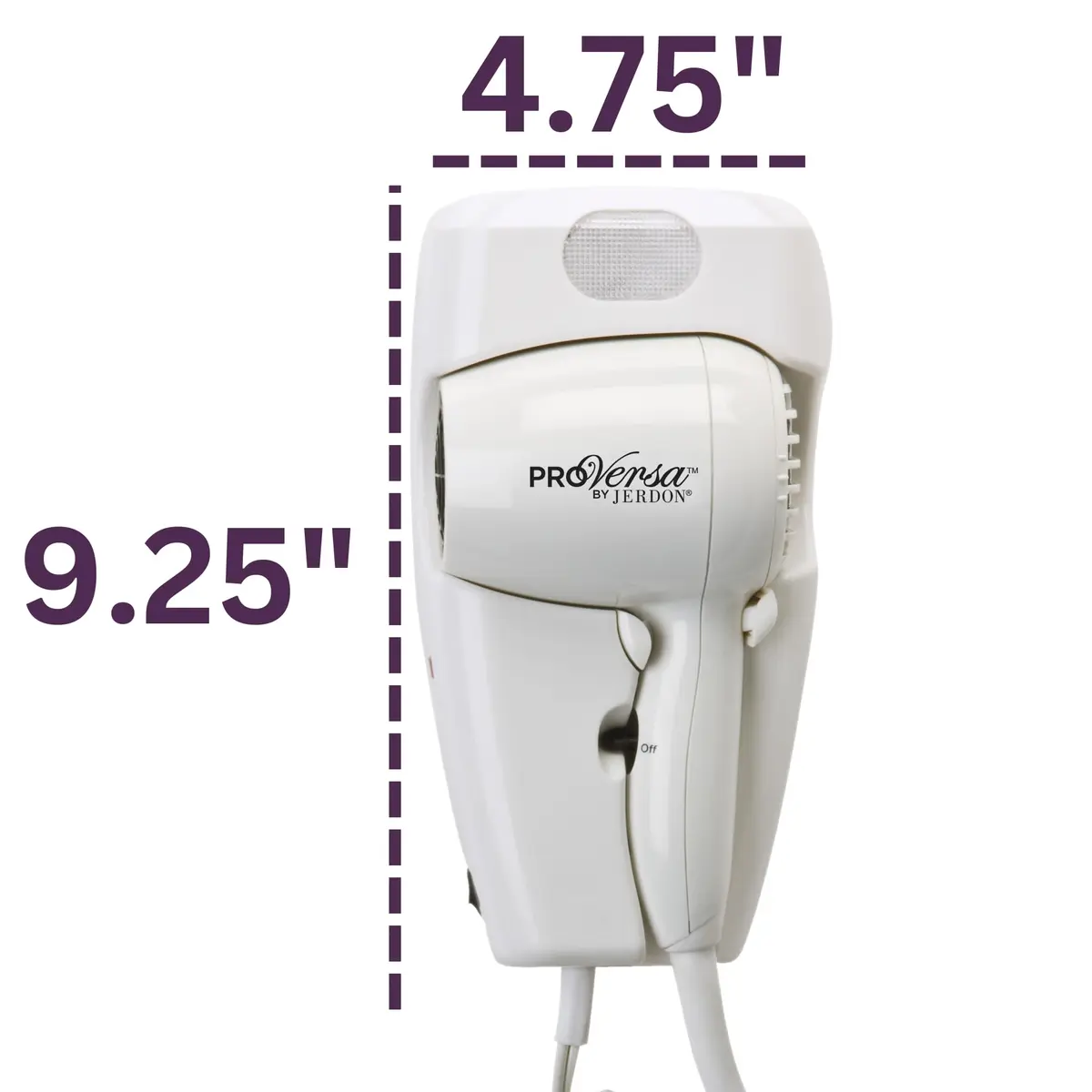 JERDON Wall-Mount Hair Dryer – White - Direct Wire Only - Hotel Style Wall Mounted Hair Dryer – Model JWM8CD (Pack of 2) | 1600W, Wall Mount, Hotel Style - view 2