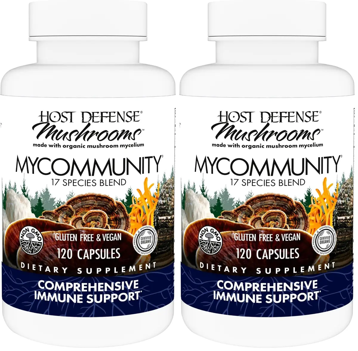 Host Defense MyCommunity Capsules - 17 Species Mushroom Supplement for Immune Support - 120 Capsules (Pack of 2) | Herbal Mushroom Blend for Immunity - main product image