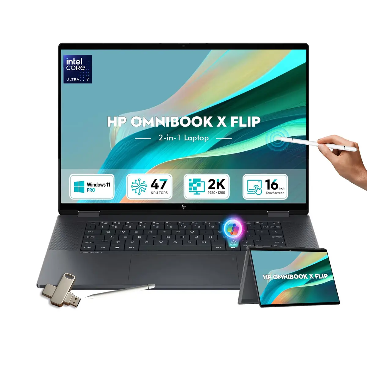 HP OmniBook X Flip 2-in-1 Laptop 16GB LPDDR5 RAM 1TB SSD | AI-Accelerated Creativity & Versatility - main product image