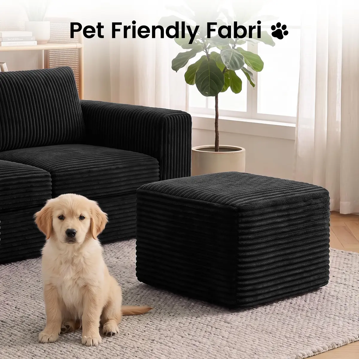 TRUNBACK Boneless Ottoman 27.6" Corduroy Footrest Black | Modern, Plush, Compact - view 5