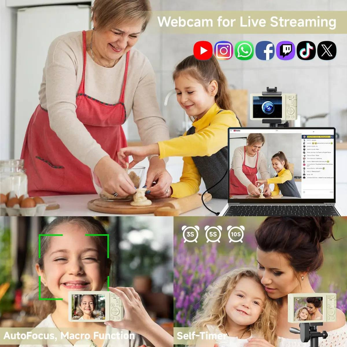 SMARTKLIK Digital Camera for Teens, 4K 44MP FHD 16x Zoom Point Shoot Camera with 64GB Card | 220V Compatible - view 4