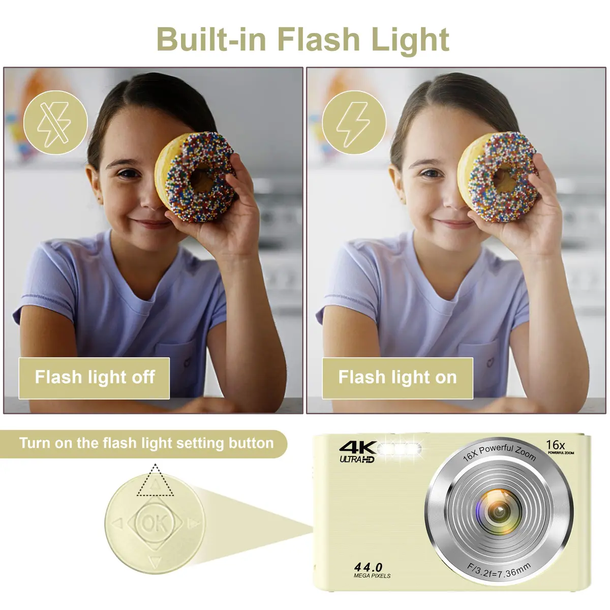SMARTKLIK Digital Camera for Teens, 4K 44MP FHD 16x Zoom Point Shoot Camera with 64GB Card | 220V Compatible - view 7