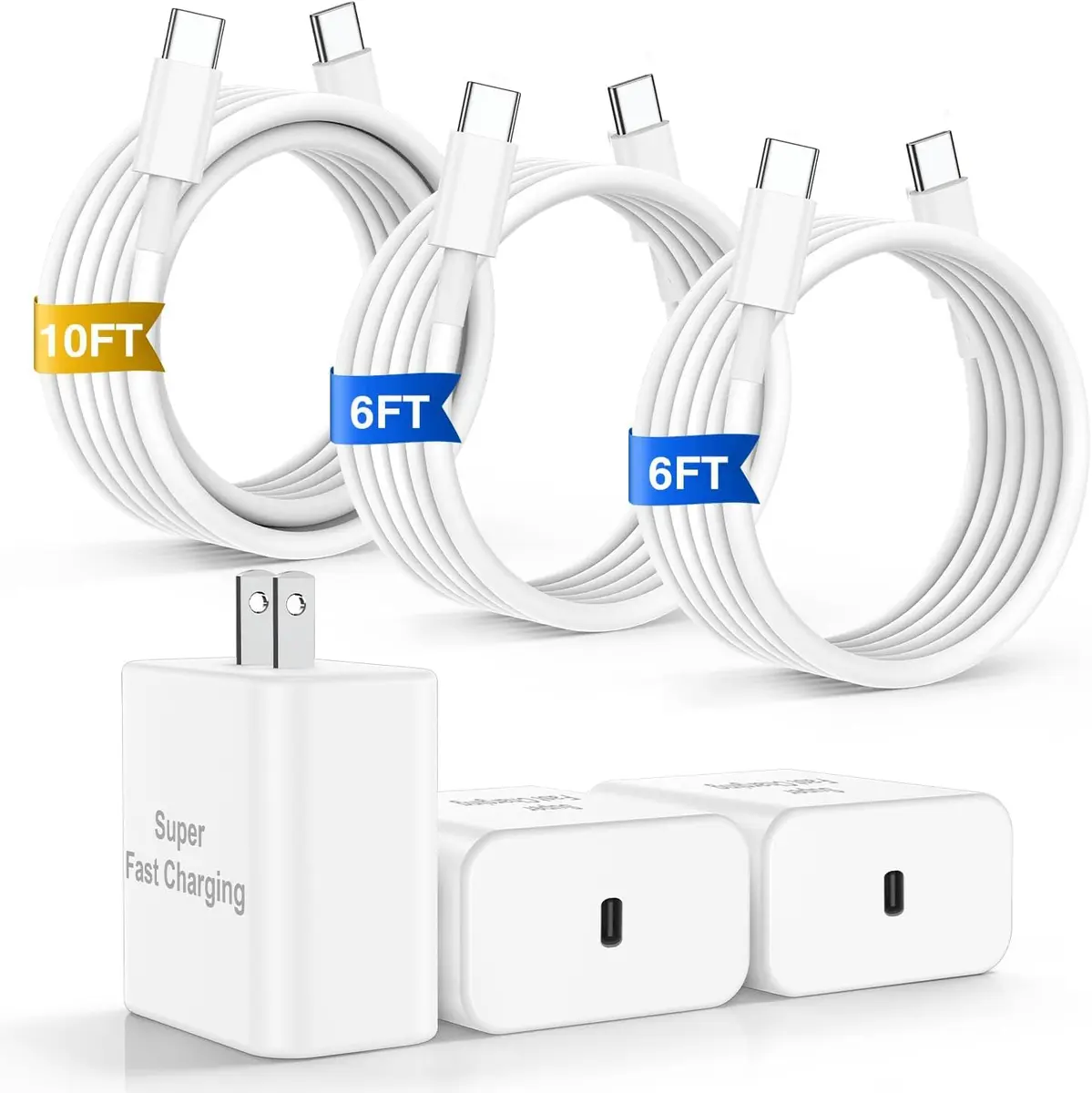 Fikeloy 45W Fast Charger for iPhone 17 Pro Max | Super Fast USB C with 6+6+10FT Cables - main product image