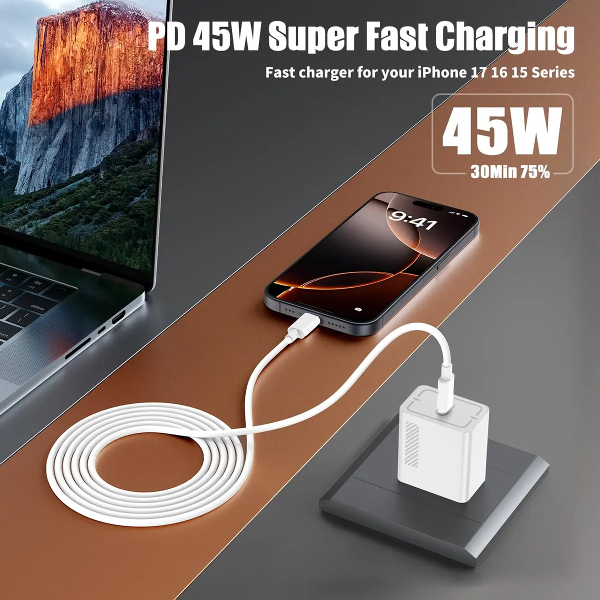 Fikeloy 45W Fast Charger for iPhone 17 Pro Max | Super Fast USB C with 6+6+10FT Cables - view 2