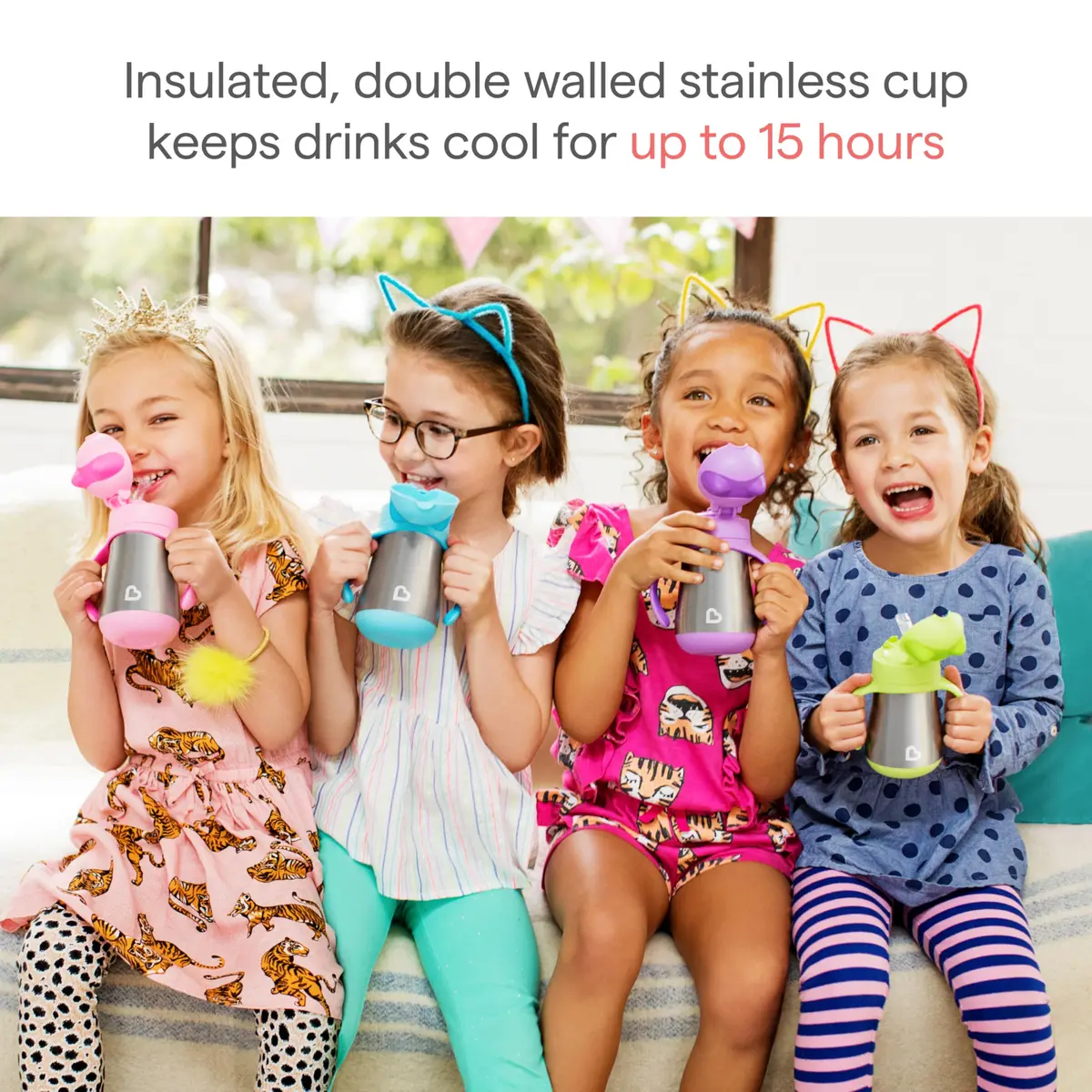 Munchkin Cool Cat Sippy Cup with Straw for Toddlers, Stainless Steel Straw Cup, Purple, 237ml (8 oz) Pack of 12 | Insulated & Spill-Proof - view 2