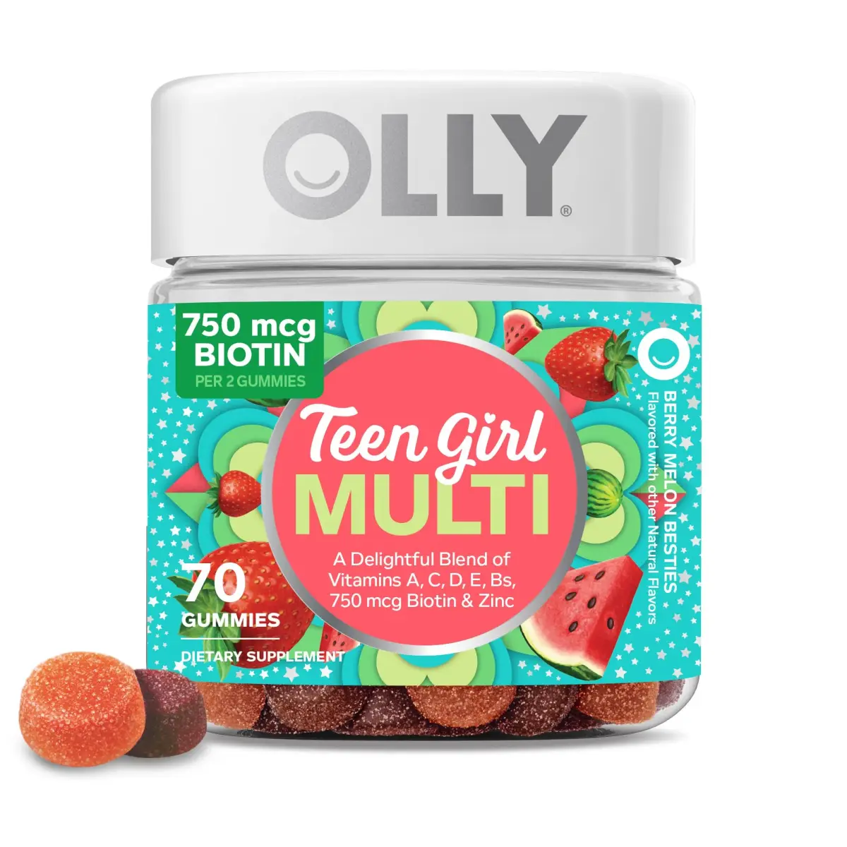 OLLY Teen Girl Multi Gummy, Healthy Skin and Immune Support, 70 Count (12 Pack) | 15 Essential Vitamins & Minerals - main product image