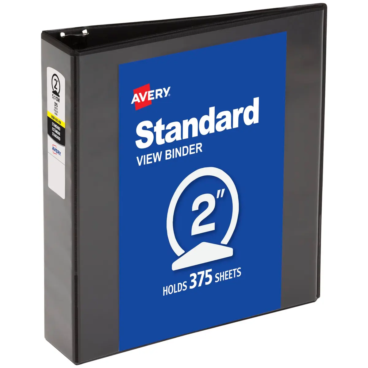Avery Standard View 3 Ring Binder, 2" Round Rings, 375-Sheet Capacity, 2.8 Inch Spine, Black, Pack of 12 | Bulk Pack Storage Binder - main product image