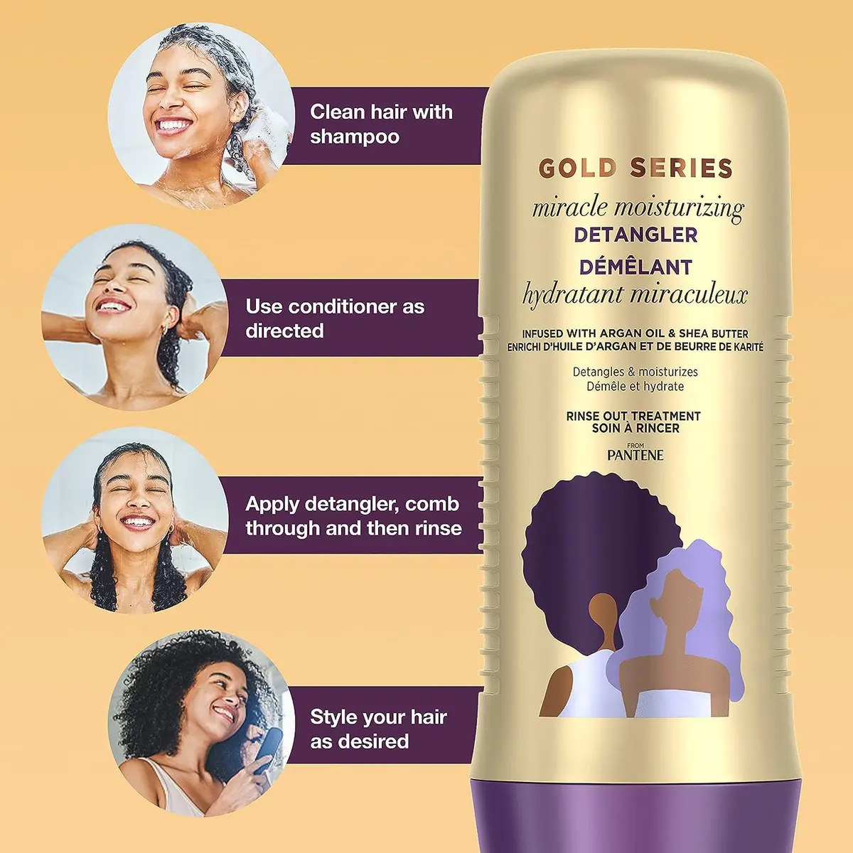 Pantene Gold Series Detangler Treatment for Curly and Coily Hair with Argan Oil and Shea Butter, 76.8 ml (2.6 Fl Oz) Pack of 6 | Developed by Black Scientists - view 4