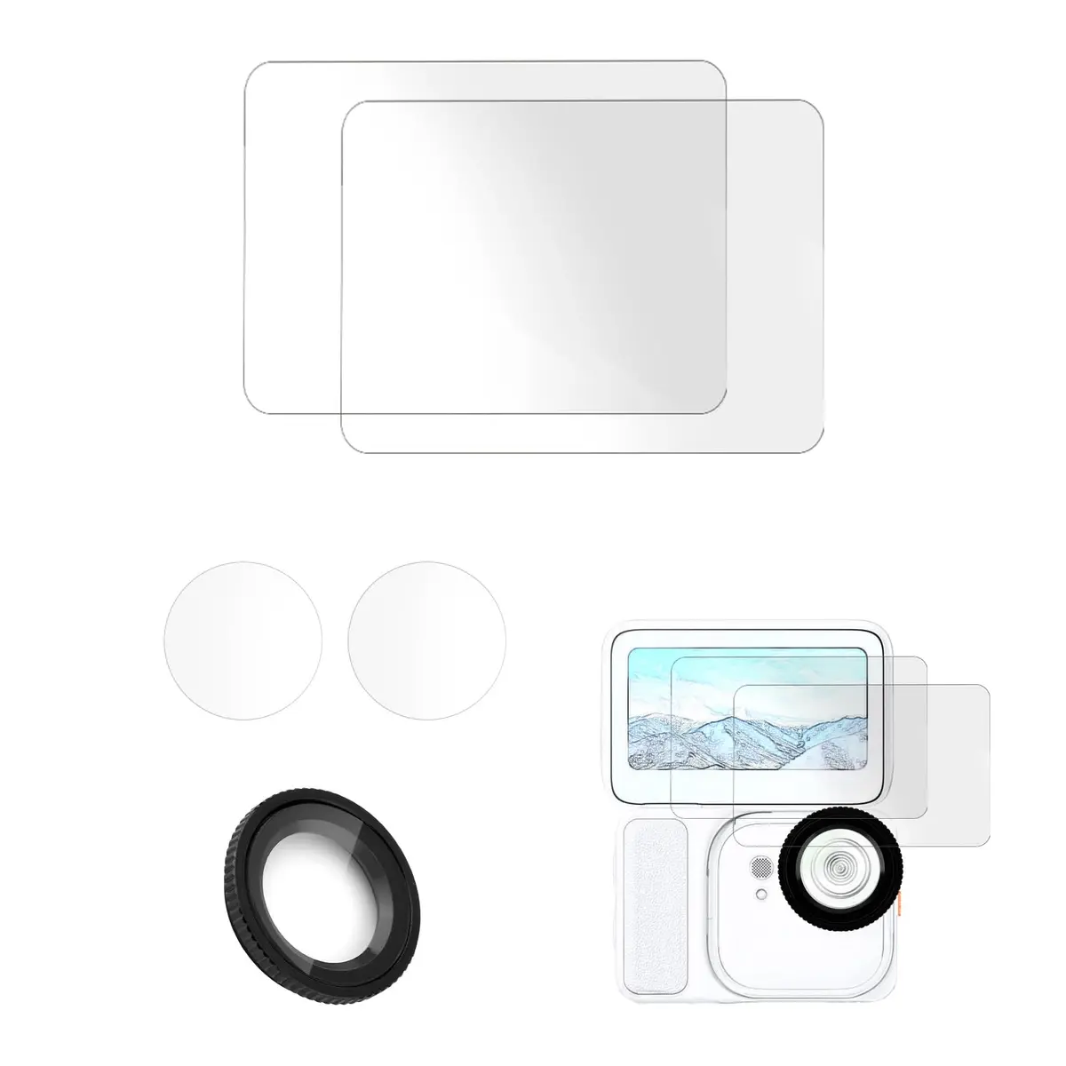 Gosknor Lens Guard Cap with 2 Lens & 2 Screen Protectors for Insta360 GO 3S | 9H Hardness Glass Kit - main product image