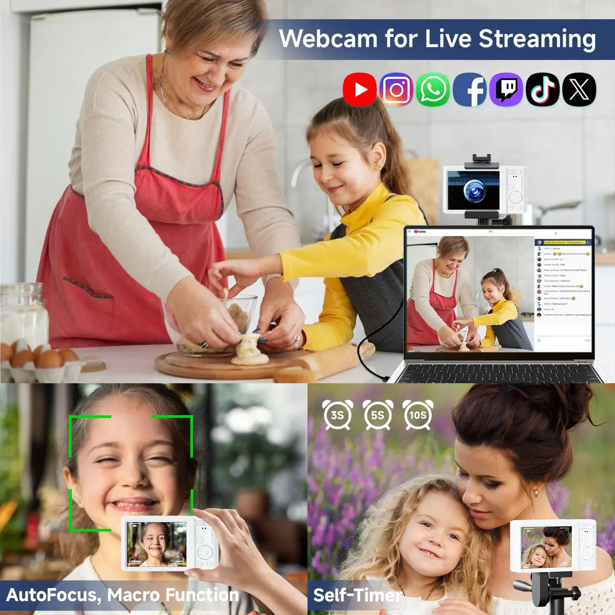 SMARTKLIK Digital Camera for Teens 44MP 4K FHD 16x Zoom 64GB Card | Beginner-Friendly Compact Camera - view 4