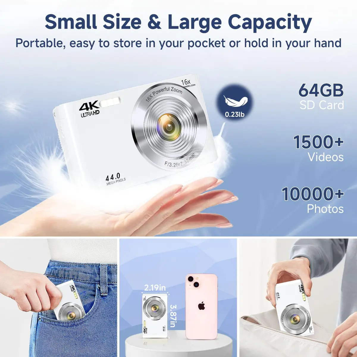 SMARTKLIK Digital Camera for Teens 44MP 4K FHD 16x Zoom 64GB Card | Beginner-Friendly Compact Camera - view 6