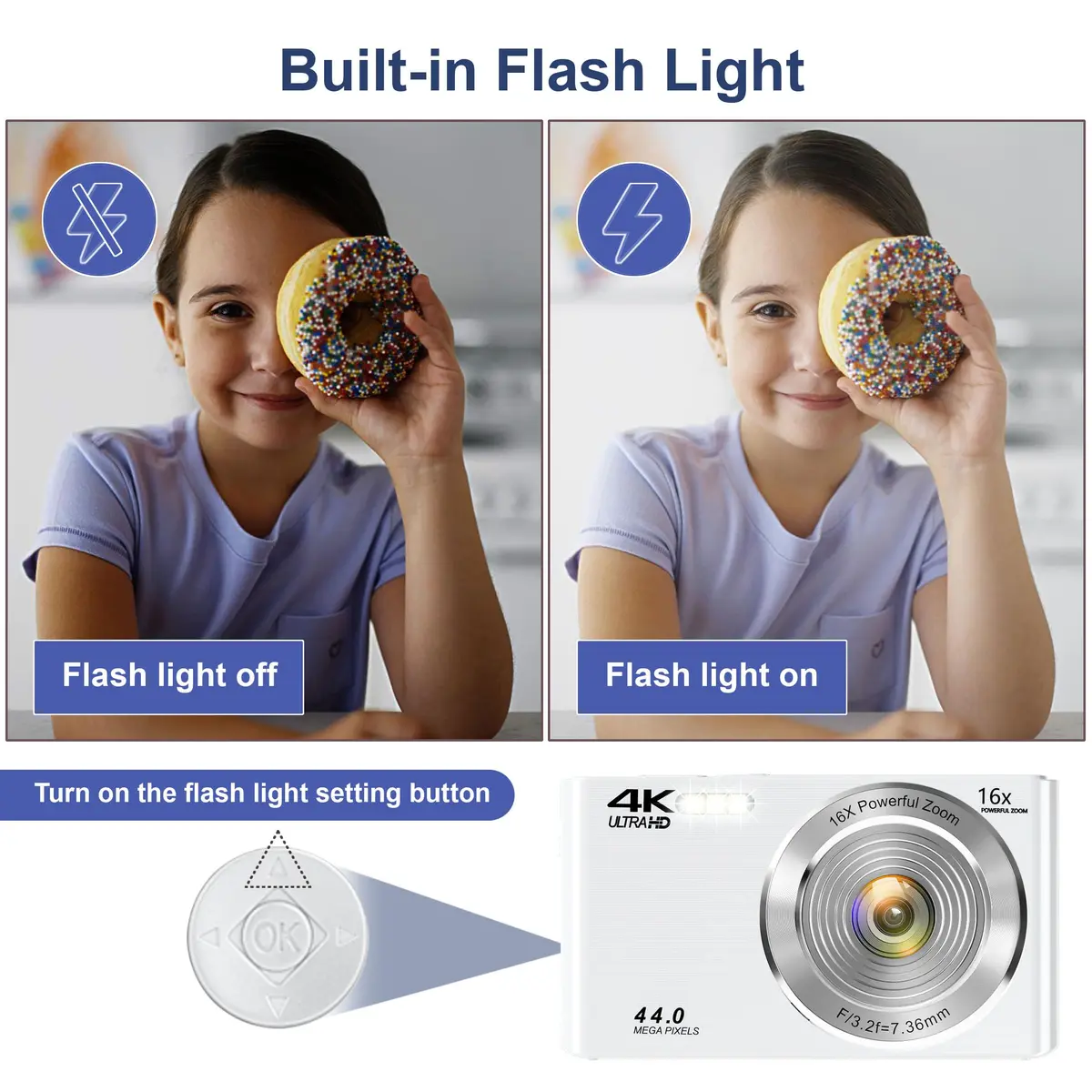 SMARTKLIK Digital Camera for Teens 44MP 4K FHD 16x Zoom 64GB Card | Beginner-Friendly Compact Camera - view 7