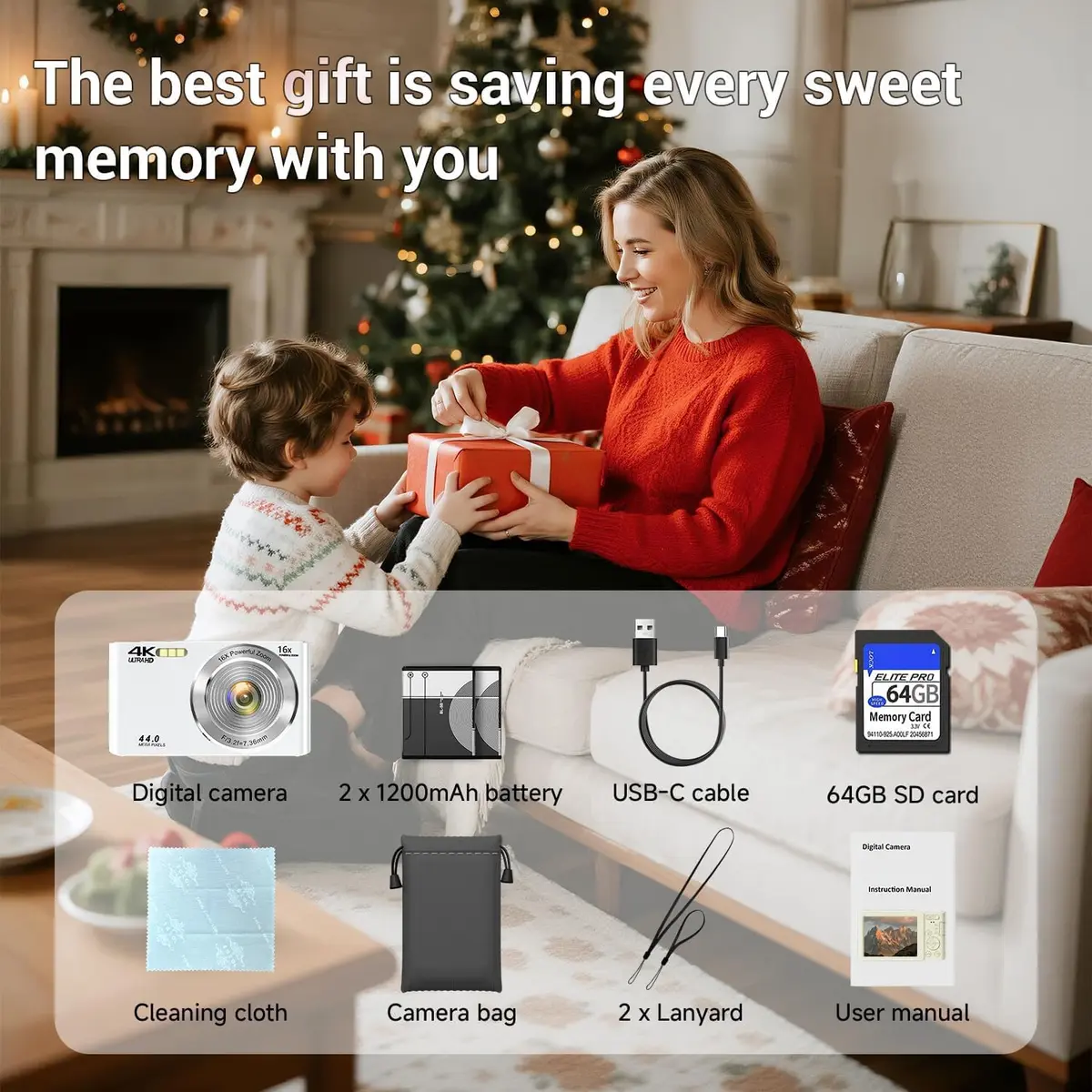 SMARTKLIK Digital Camera for Teens 44MP 4K FHD 16x Zoom 64GB Card | Beginner-Friendly Compact Camera - view 9