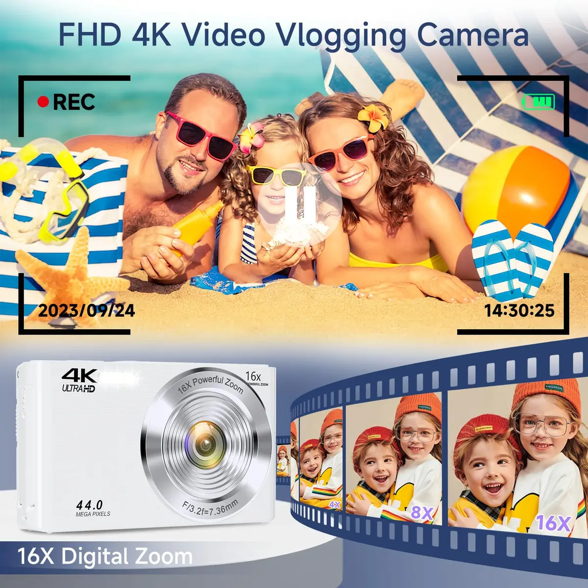 SMARTKLIK Digital Camera for Teens 44MP 4K FHD 16x Zoom 64GB Card | Beginner-Friendly Compact Camera - view 2