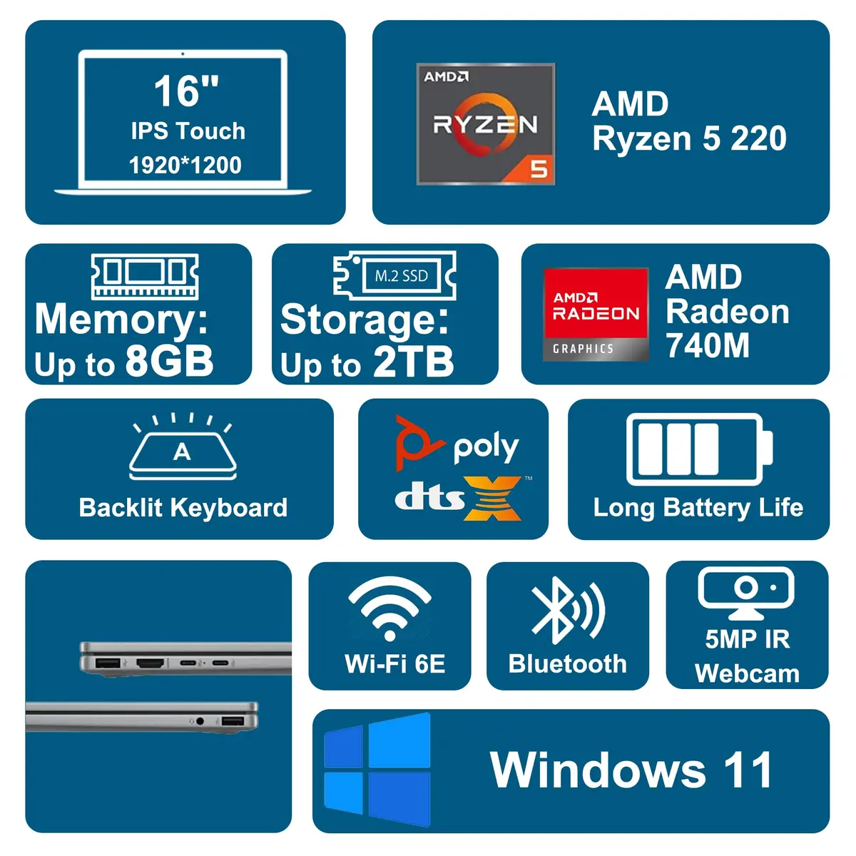 HP OmniBook X Flip 16 2-in-1 Laptop 16" WUXGA IPS Touchscreen | AMD Ryzen 5 220, 8GB RAM, 256GB SSD - view 2