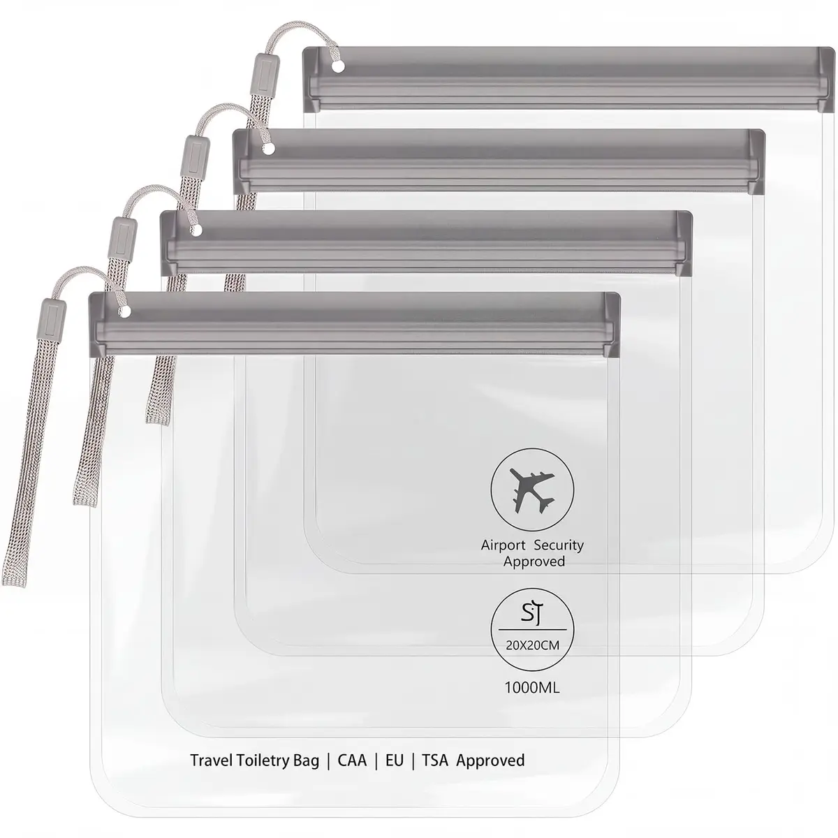 SLIJAR 4Pcs Clear TSA Approved Security Toiletry Bag Quart Size (Grey) | Leakproof & Leakproof - main product image