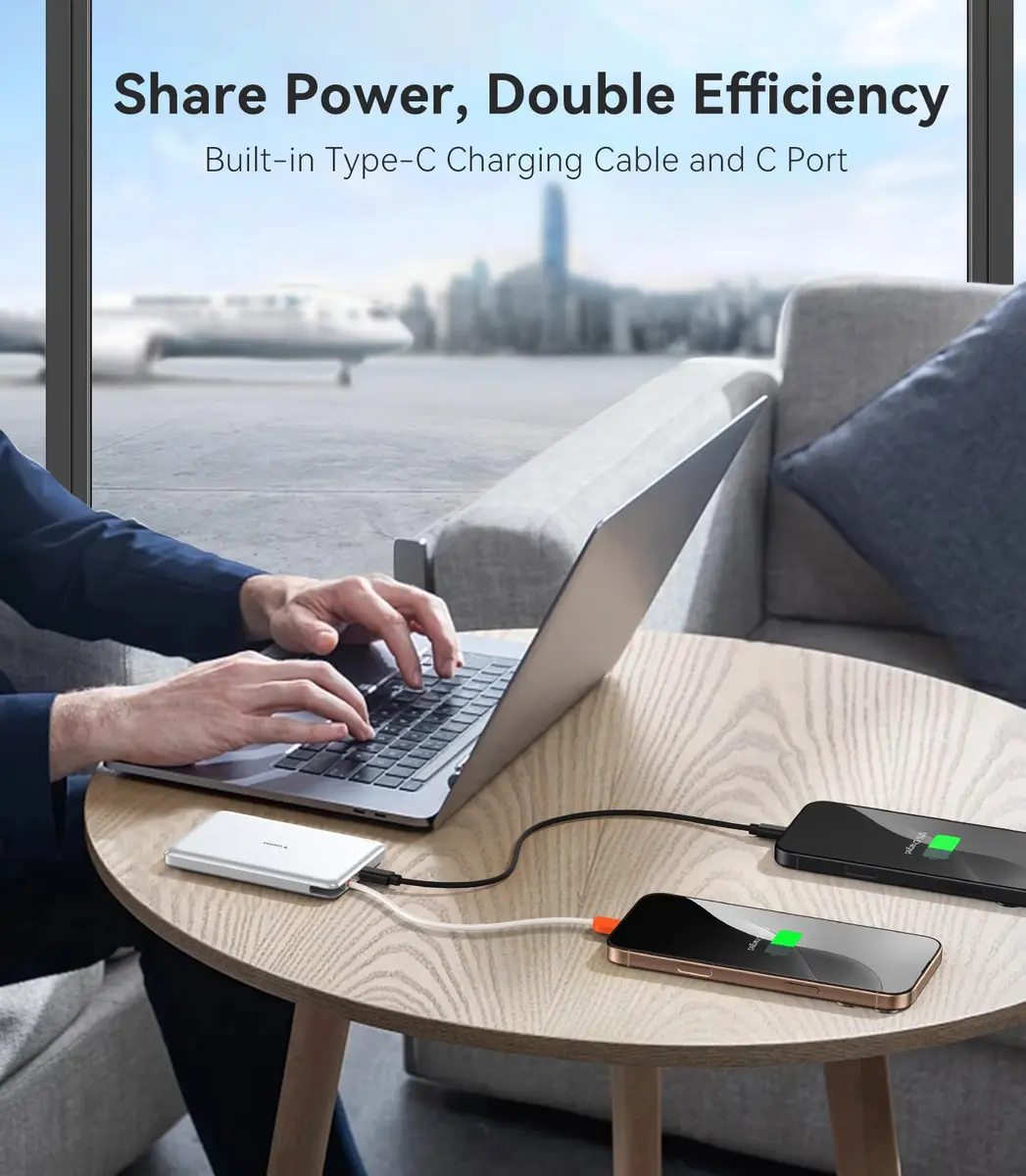 TORRAS 10000mAh Power Bank with Built-in USB-C Cable | Slim, Fast Charging, Durable Design - view 4