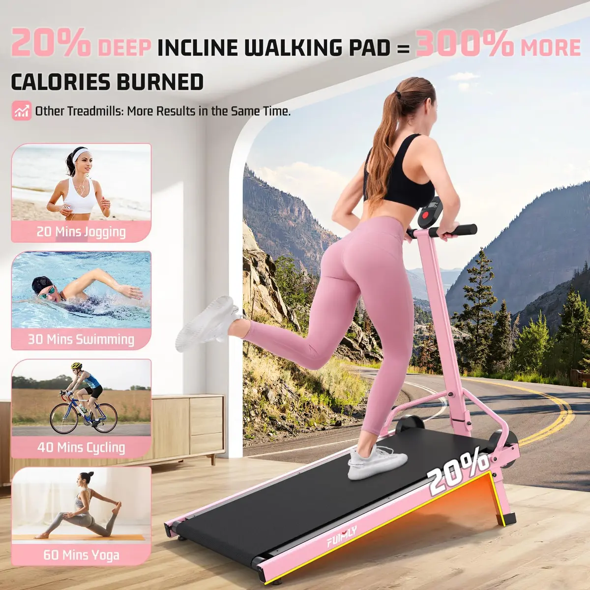 FUNMILY Manual Treadmill 20% Incline | Heavy Duty 500LBS Capacity, Compact & Foldable for Home & Outdoor Use - view 2