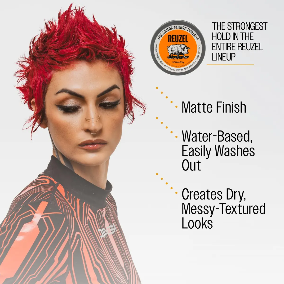 REUZEL Limited Edition Orange Extreme Hold Matte Pomade 3.38 oz | Matte, Strong Hold for Men - view 5