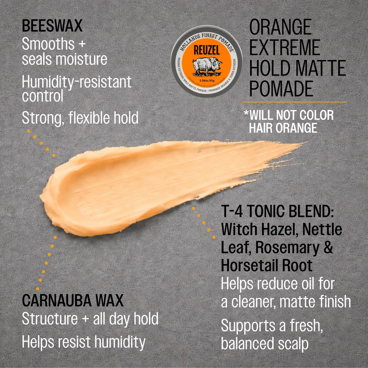 REUZEL Limited Edition Orange Extreme Hold Matte Pomade 3.38 oz | Matte, Strong Hold for Men - view 4