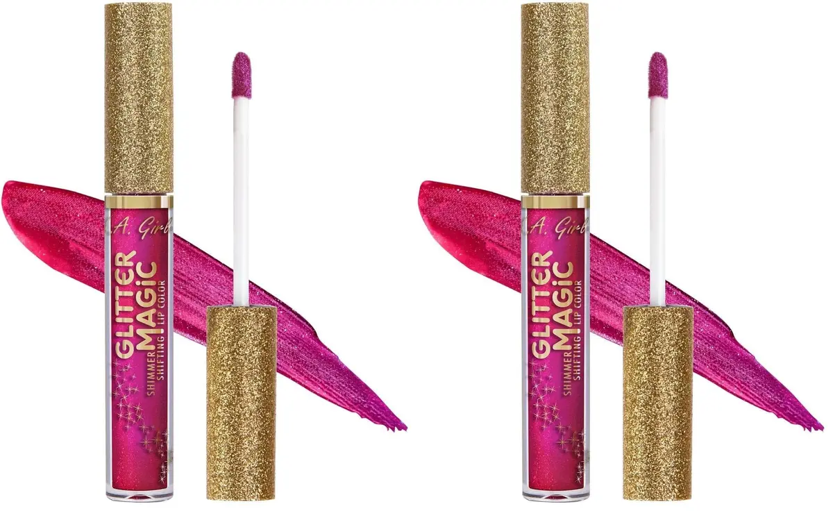 L.A. Girl Glitter Magic, Fizzy Fuchsia 0.11 Fl Oz (Pack of 2) | Multi-Dimensional Glitter Lip Color - main product image
