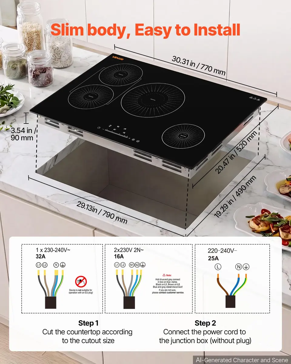VEVOR 30-inch 4-Burner Induction Cooktop 7500W 220V | Built-in Electric Stove with Touch Control & Timer - view 5