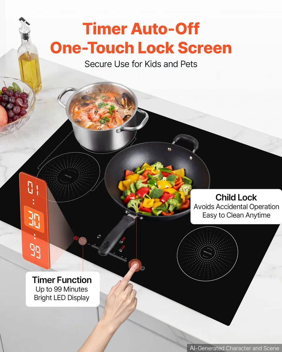 VEVOR 30-inch 4-Burner Induction Cooktop 7500W 220V | Built-in Electric Stove with Touch Control & Timer - view 6