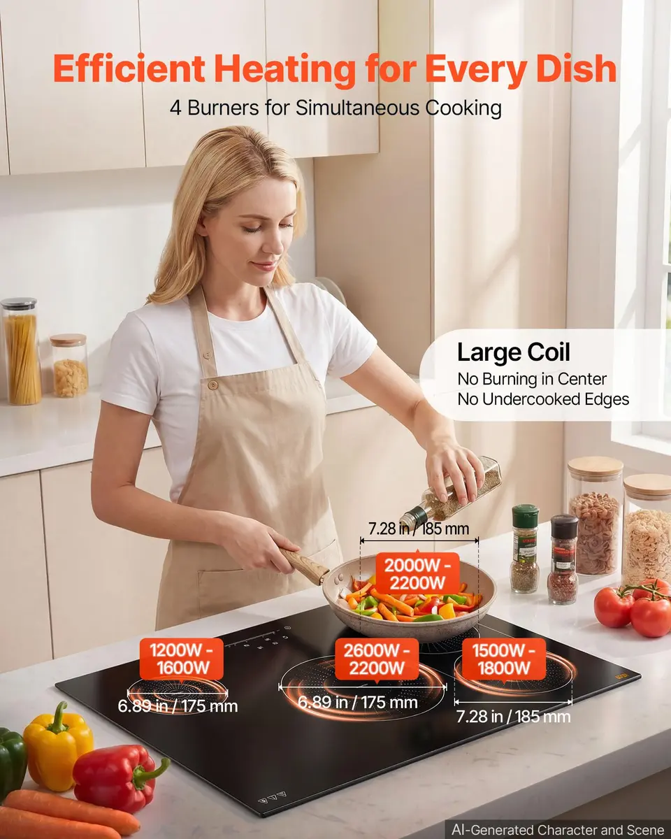 VEVOR 30-inch 4-Burner Induction Cooktop 7500W 220V | Built-in Electric Stove with Touch Control & Timer - view 2