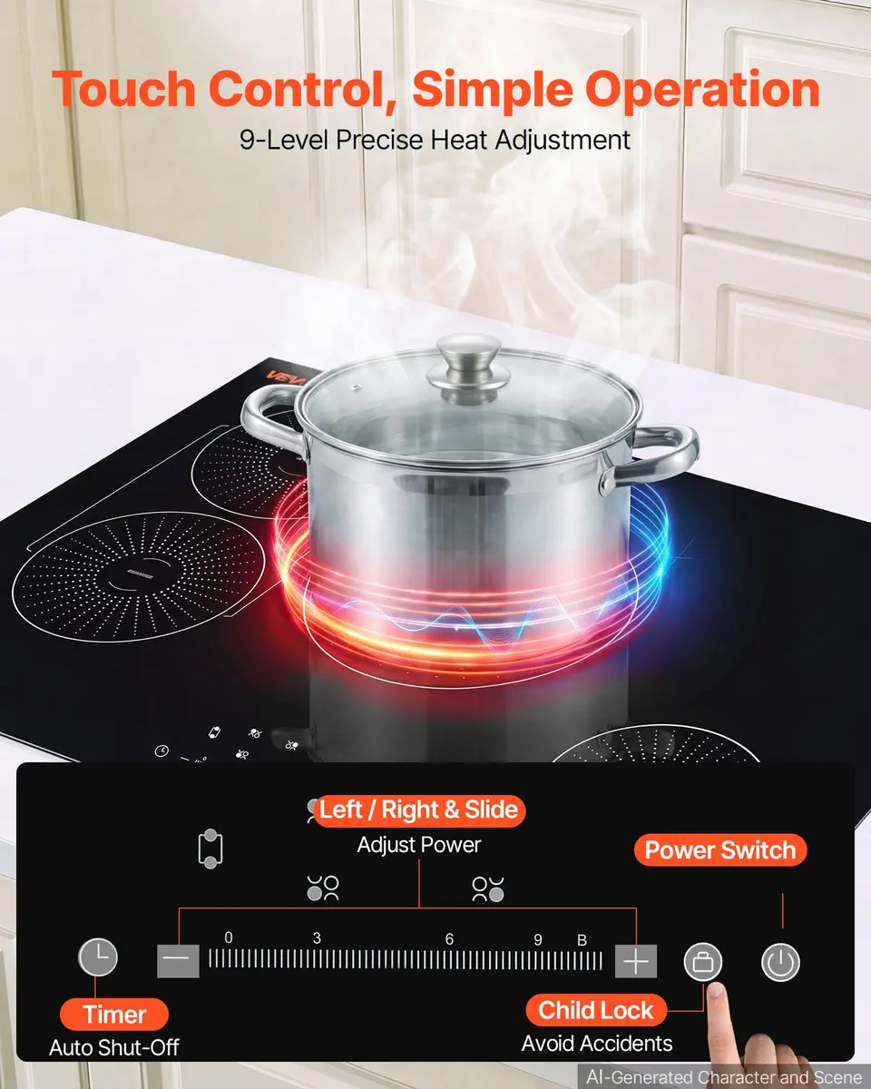 VEVOR 30-inch 4-Burner Induction Cooktop 7500W 220V | Built-in Electric Stove with Touch Control & Timer - view 3