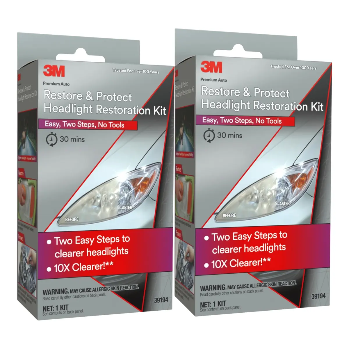 3M Headlight Restoration Kit with Trizact Sanding Discs, 2 Pack | Restores Hazy & Yellowed Plastic Lenses - main product image