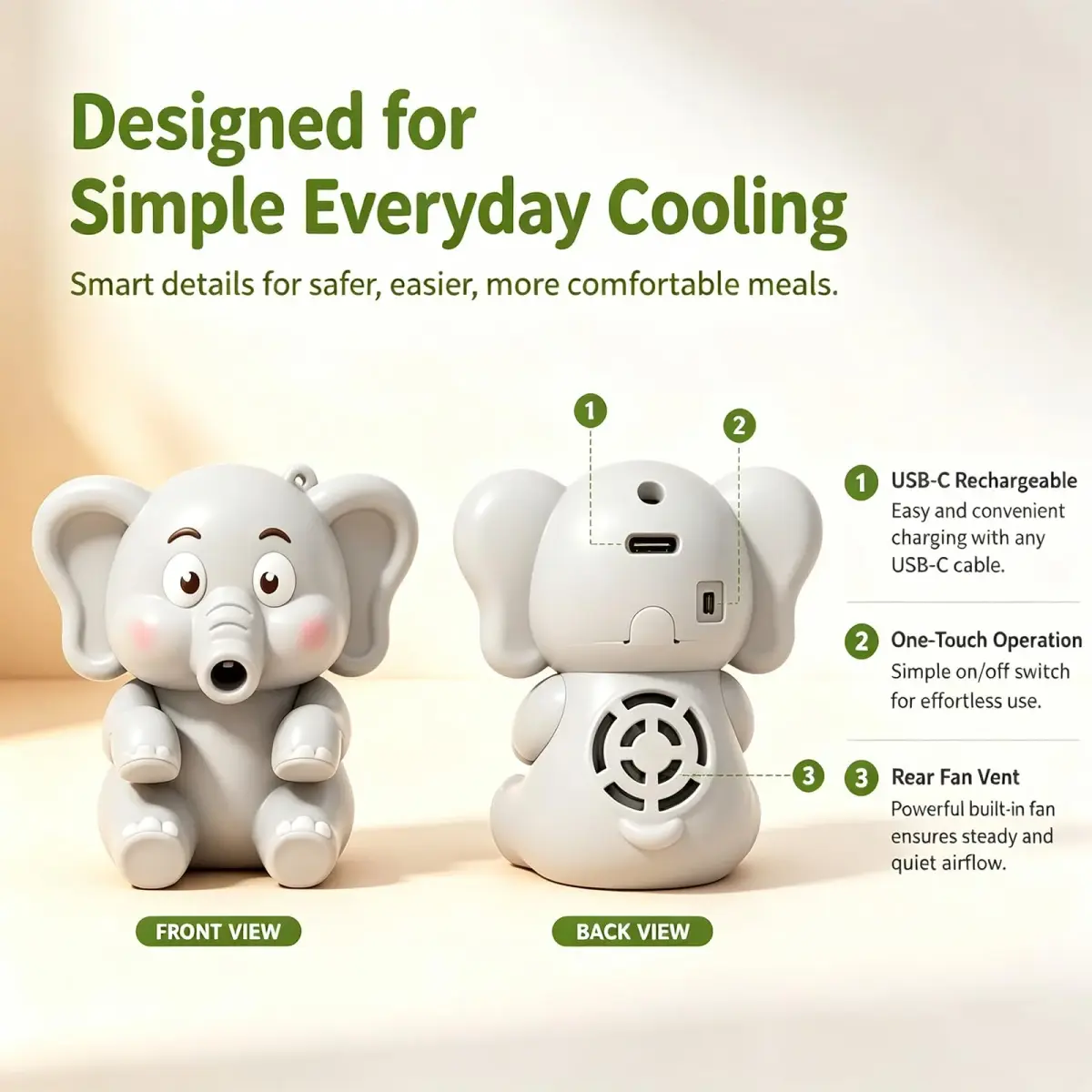 Generic Cooling Clip-On Mini Fan for Cup & Bowl, Gray 7.1 cm (2.8 in) | USB Rechargeable, 3-6 Hour Runtime - view 2