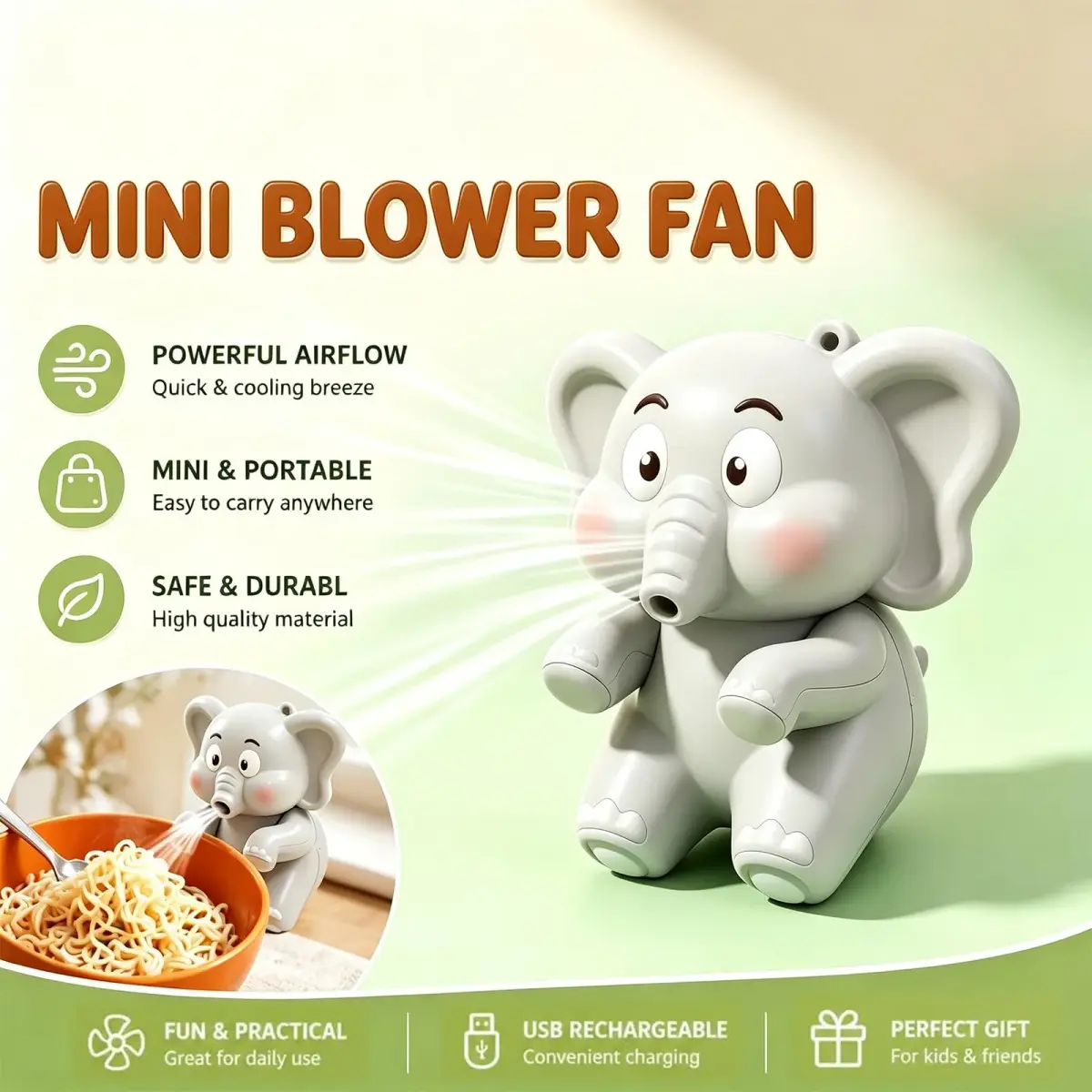 Generic Cooling Clip-On Mini Fan for Cup & Bowl, Gray 7.1 cm (2.8 in) | USB Rechargeable, 3-6 Hour Runtime - view 3