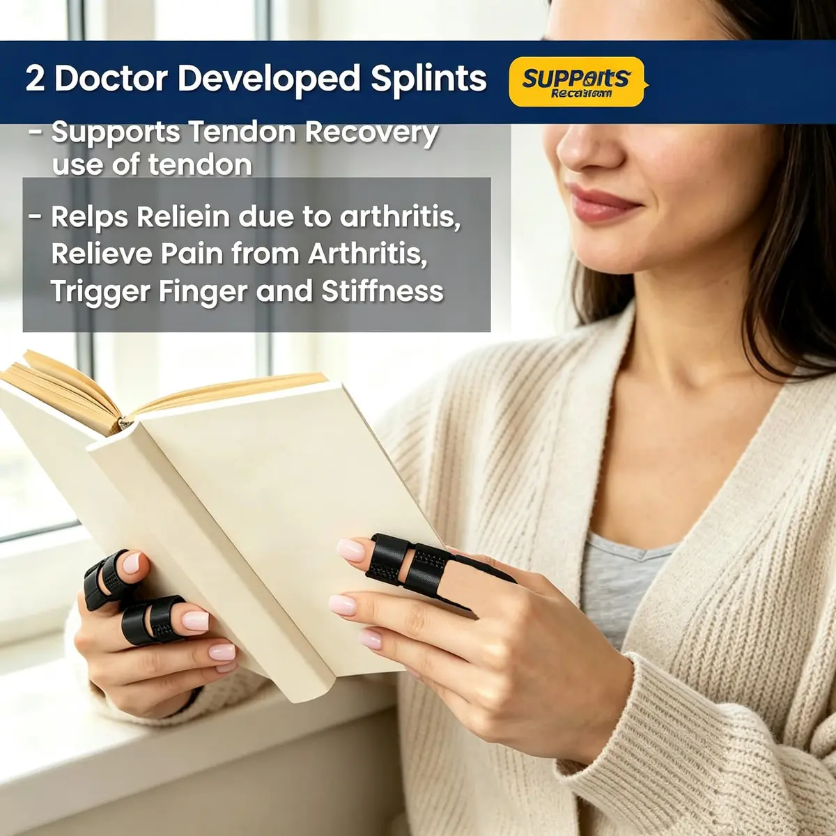 NSKONGDODO Trigger Finger Splint Brace for Knuckle Immobilization, Arthritis Relief, Pain Relief, Fits Index, Middle, Ring Fingers (2 Pack, Black) - view 5