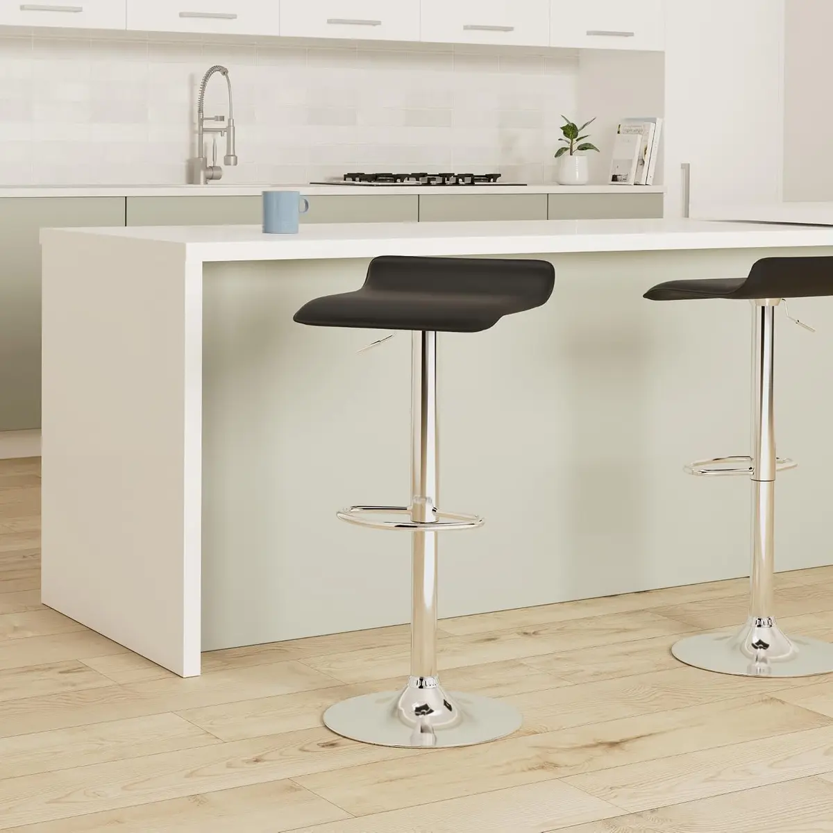 NAFORT Adjustable Swivel Bar Stools Set of 6 | Height-Adjustable PU Leather Seating (70-120c) - view 2