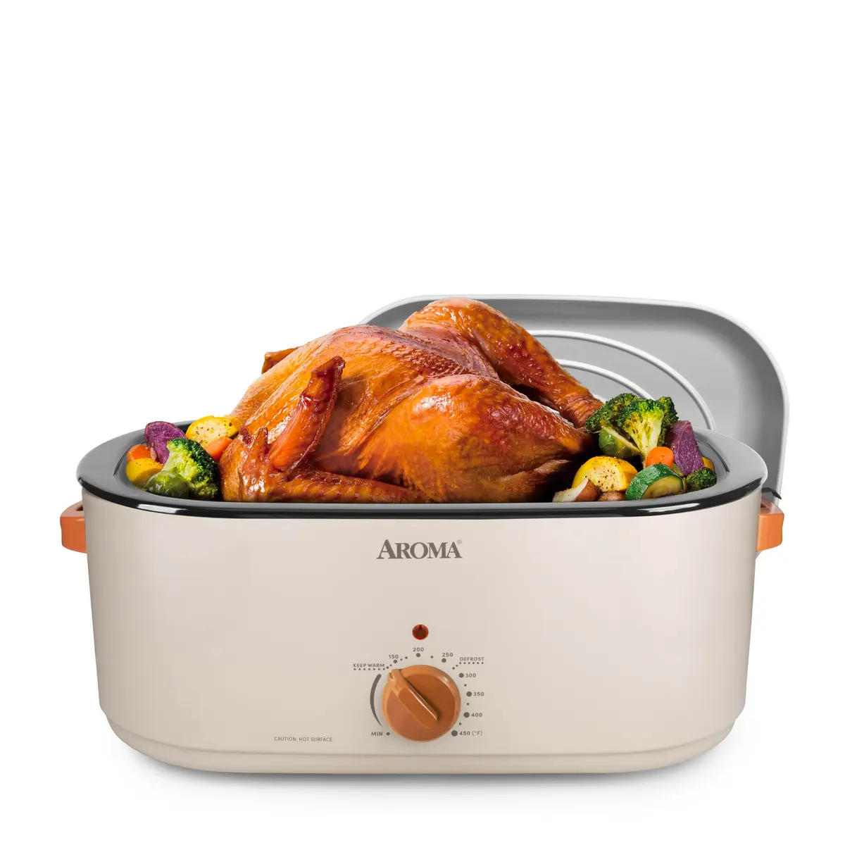 AROMA 22Qt Roaster Oven with Self-Basting Lid | Fits 26-lb Turkey, Adjustable Temp, Keep Warm, Stainless Steel - main product image