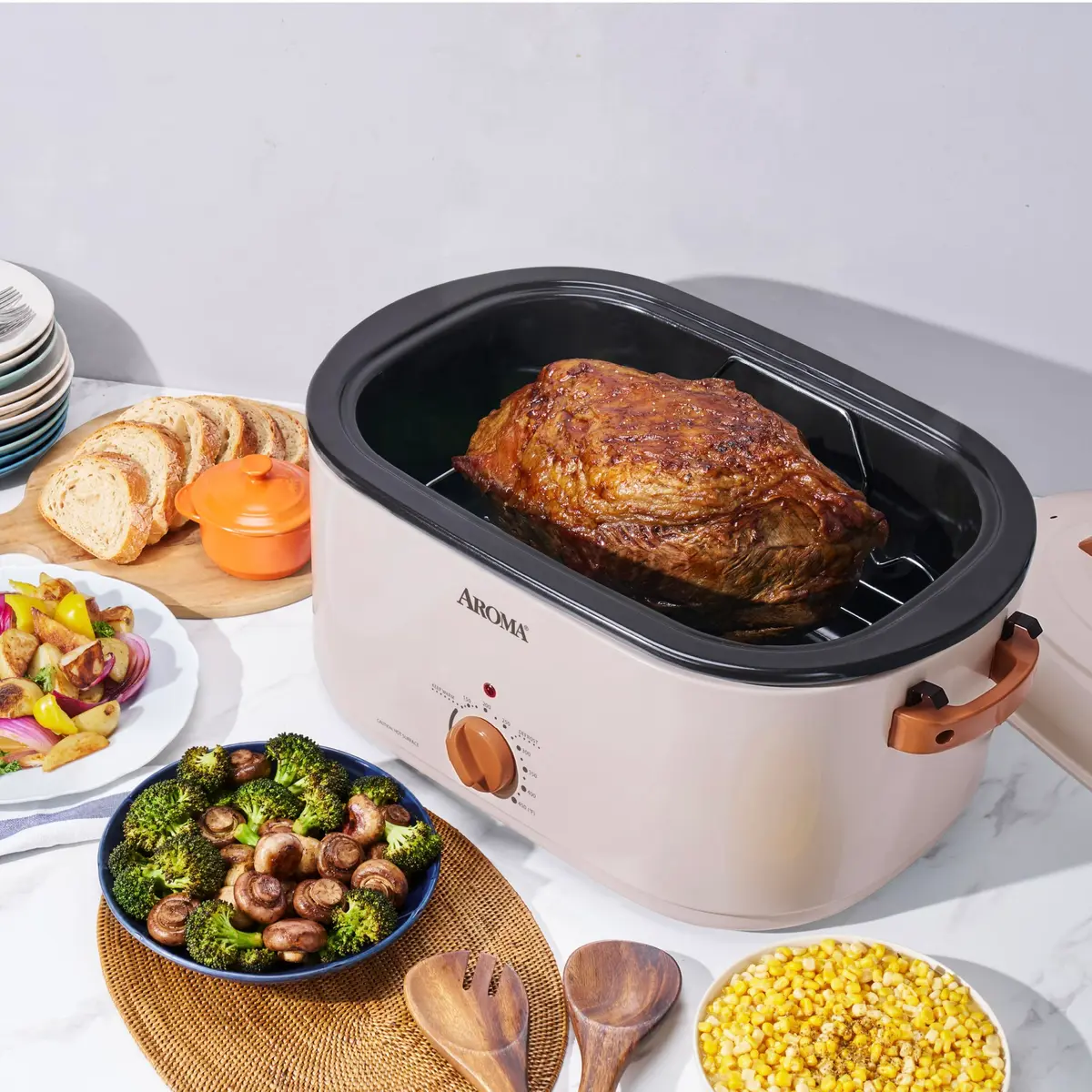 AROMA 22Qt Roaster Oven with Self-Basting Lid | Fits 26-lb Turkey, Adjustable Temp, Keep Warm, Stainless Steel - view 6