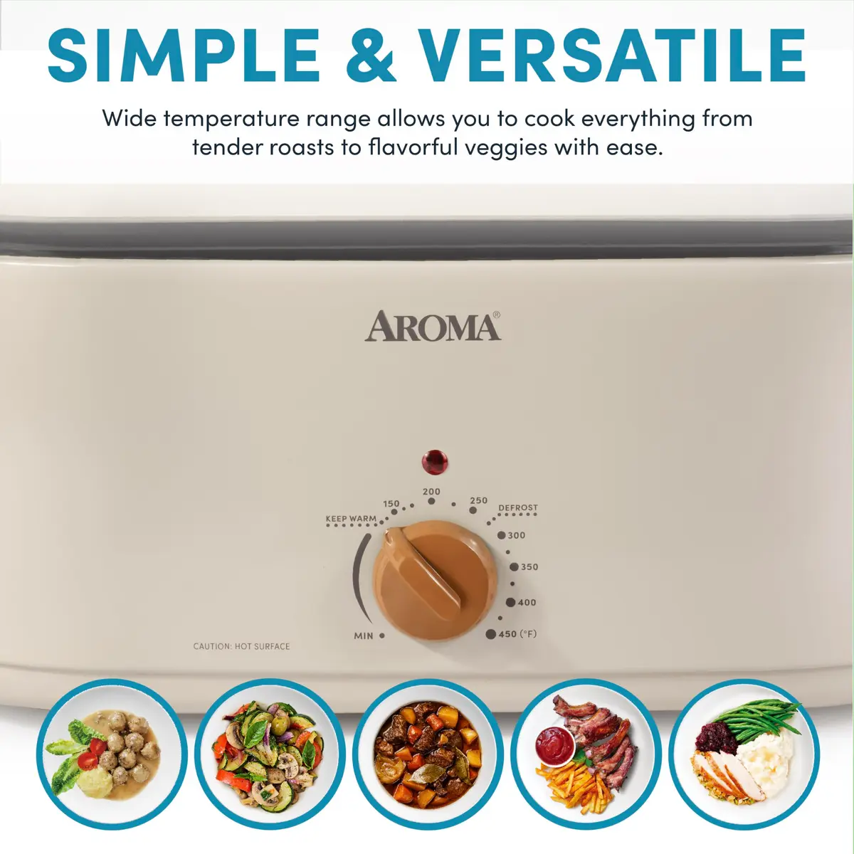 AROMA 22Qt Roaster Oven with Self-Basting Lid | Fits 26-lb Turkey, Adjustable Temp, Keep Warm, Stainless Steel - view 2