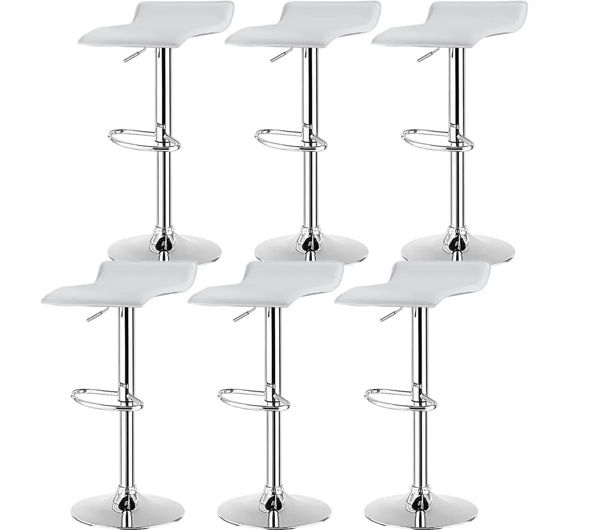 NAFORT White Bar Stools Set of 6 | Adjustable Height PU Leather Seats, Modern Kitchen & Bar Furniture - main product image