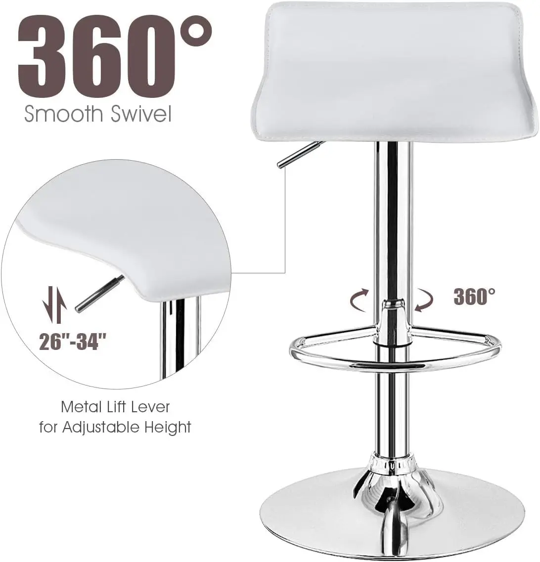NAFORT White Bar Stools Set of 6 | Adjustable Height PU Leather Seats, Modern Kitchen & Bar Furniture - view 7
