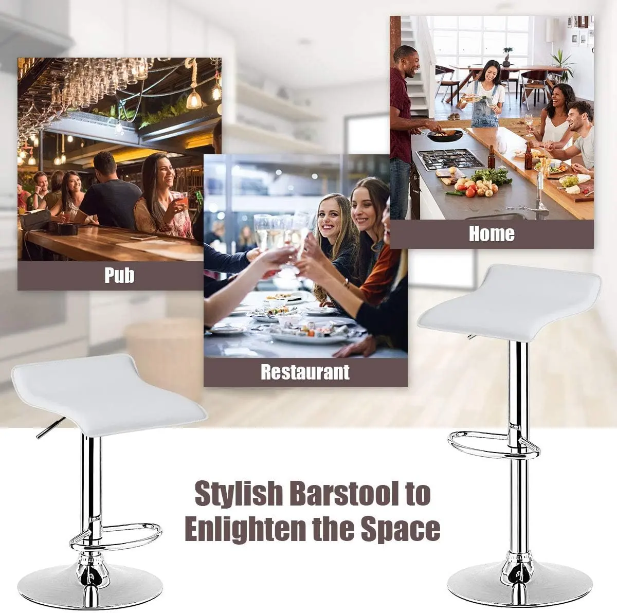 NAFORT White Bar Stools Set of 6 | Adjustable Height PU Leather Seats, Modern Kitchen & Bar Furniture - view 9