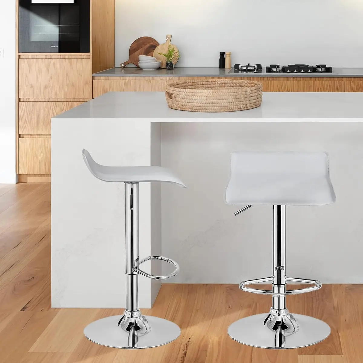 NAFORT White Bar Stools Set of 6 | Adjustable Height PU Leather Seats, Modern Kitchen & Bar Furniture - view 10