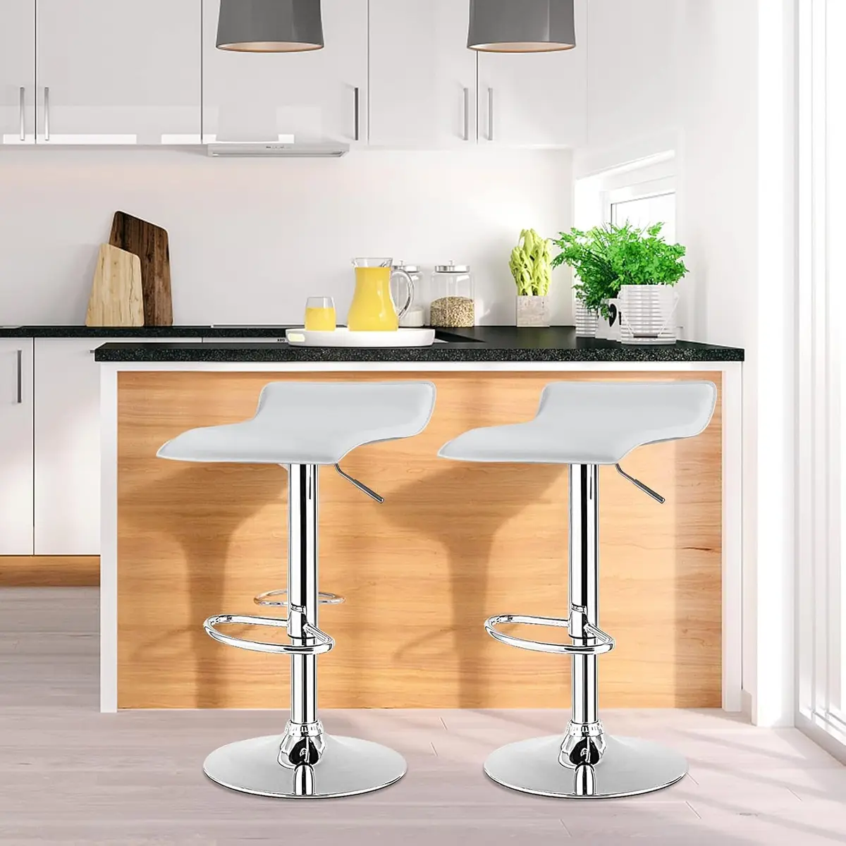 NAFORT White Bar Stools Set of 6 | Adjustable Height PU Leather Seats, Modern Kitchen & Bar Furniture - view 2