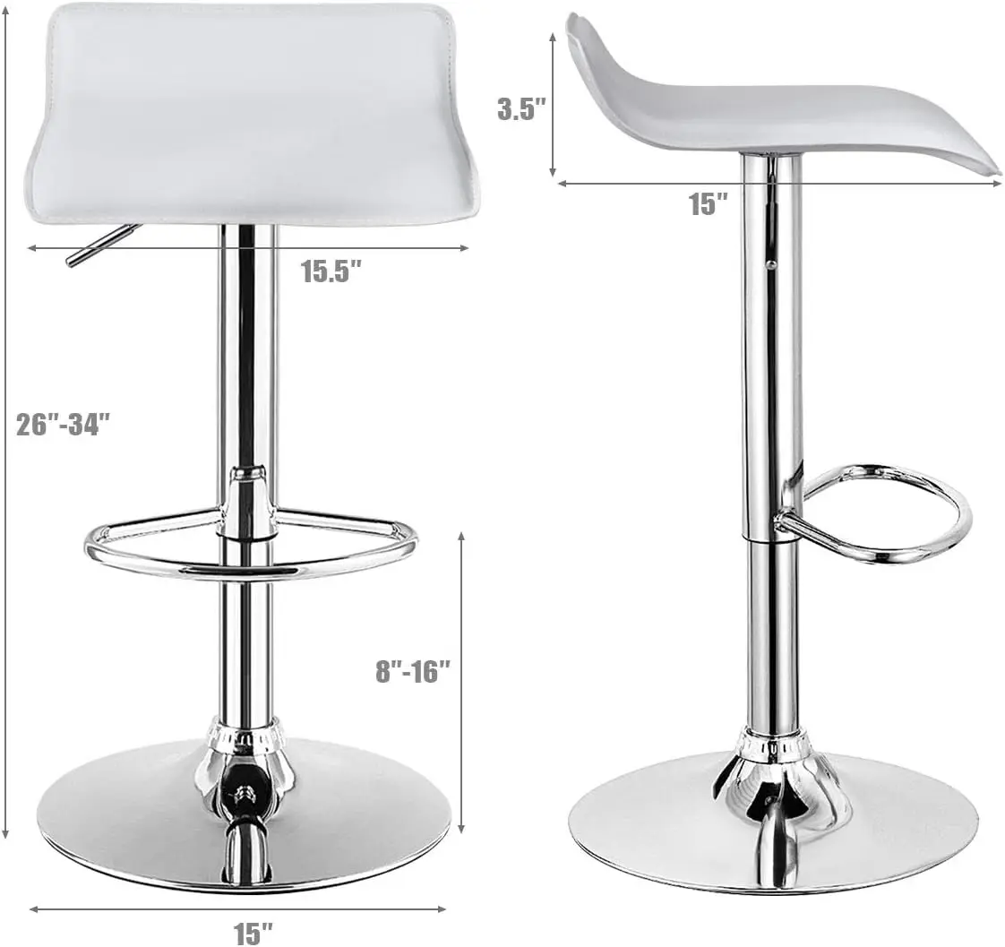 NAFORT White Bar Stools Set of 6 | Adjustable Height PU Leather Seats, Modern Kitchen & Bar Furniture - view 3