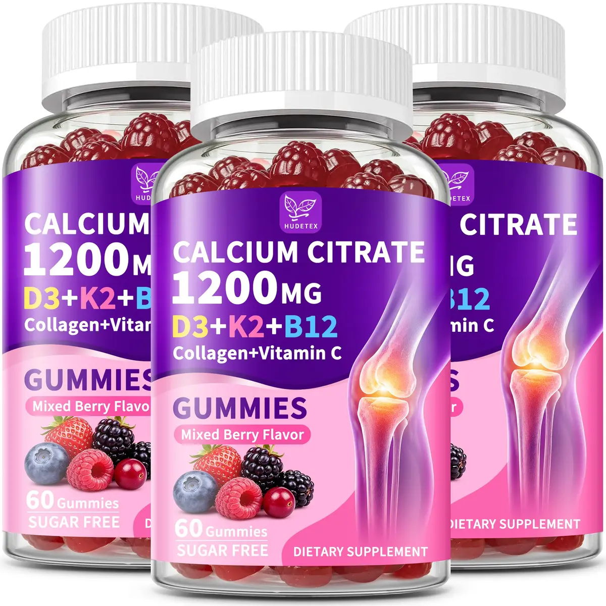 Hudetex Calcium Citrate 1200 mg Gummies with Collagen, Vitamin C D3 K2 B12 | Bone & Wellness Support - main product image