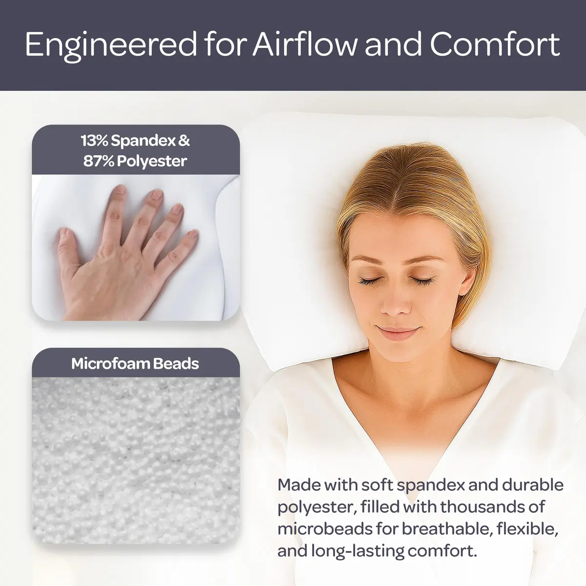 Bluestone Microbead Neck Pillows for Sleeping | White | Set of 2 | 20.5"x11"x4" - view 4